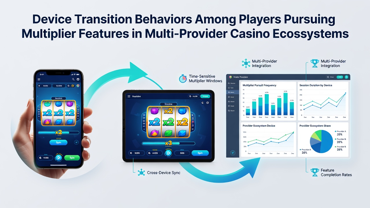 Analysis of player device transitions during multiplier feature sessions in multi-provider casino environments