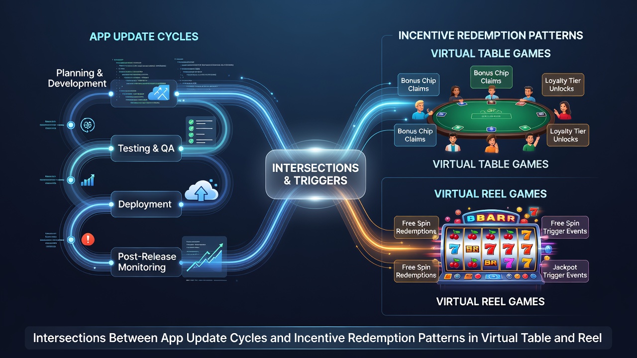 Analytics dashboard displaying redemption trends before and after casino app updates in table and reel environments