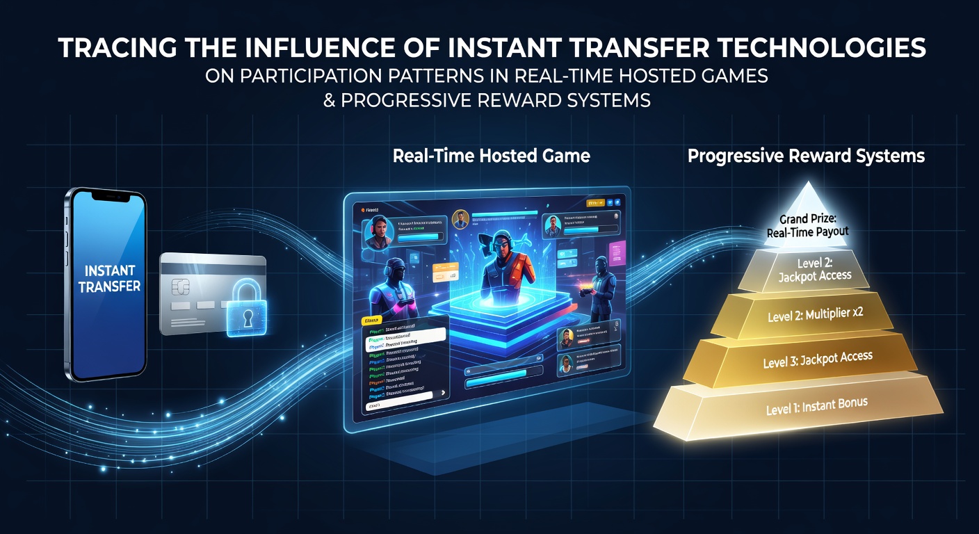Illustration of real-time gaming interfaces connected to instant transfer systems and reward progress bars